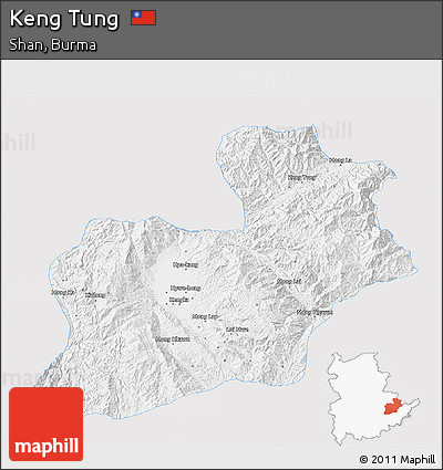 Silver Style 3D Map of Keng Tung, single color outside