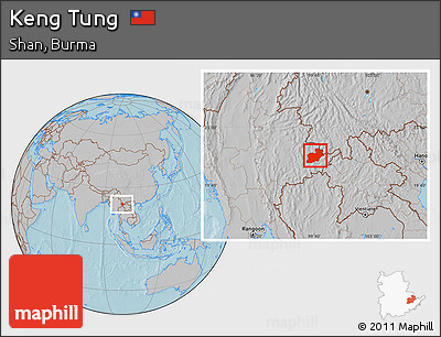 Gray Location Map of Keng Tung, hill shading