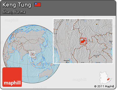 Gray Location Map of Keng Tung, hill shading