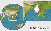 Satellite Location Map of Keng Tung, highlighted country, within the entire country