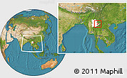 Satellite Location Map of Keng Tung, highlighted parent region, within the entire country
