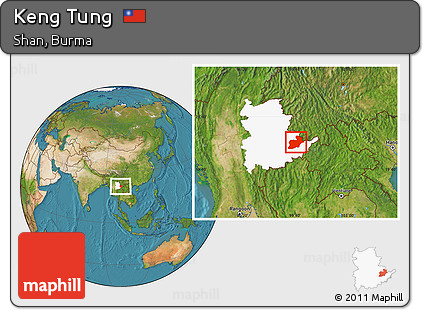 Satellite Location Map of Keng Tung, highlighted parent region