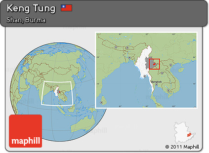 Savanna Style Location Map of Keng Tung, highlighted country, highlighted parent region, within the entire country