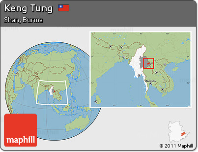 Savanna Style Location Map of Keng Tung, highlighted country, highlighted parent region, within the entire country