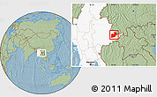 Savanna Style Location Map of Keng Tung, highlighted country, hill shading