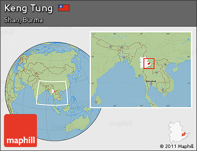 Savanna Style Location Map of Keng Tung, highlighted parent region, within the entire country