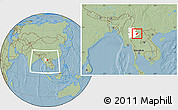 Savanna Style Location Map of Keng Tung, highlighted parent region, within the entire country, hill shading