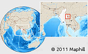 Shaded Relief Location Map of Keng Tung, highlighted country, within the entire country