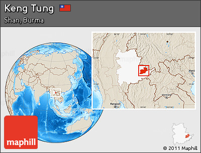 Shaded Relief Location Map of Keng Tung, highlighted parent region
