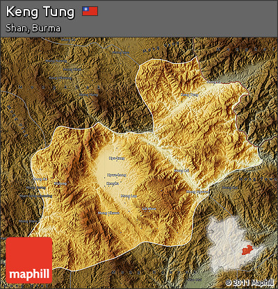 Physical Map of Keng Tung, darken