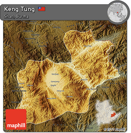 Physical Map of Keng Tung, darken