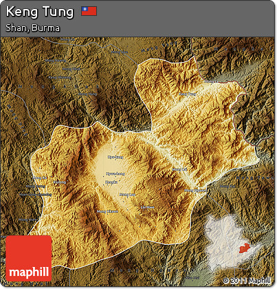 Physical Map of Keng Tung, darken