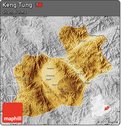 Physical Map of Keng Tung, lighten, desaturated