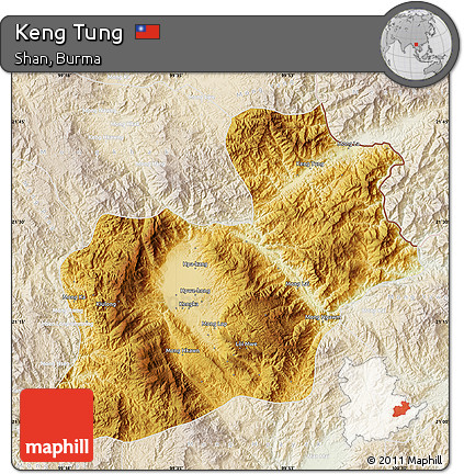 Physical Map of Keng Tung, lighten