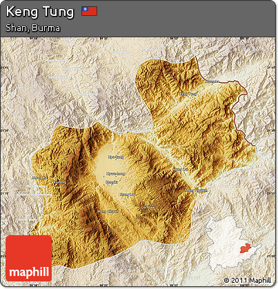 Physical Map of Keng Tung, lighten