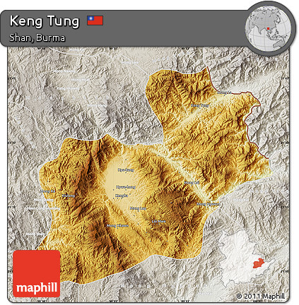 Physical Map of Keng Tung, lighten, semi-desaturated