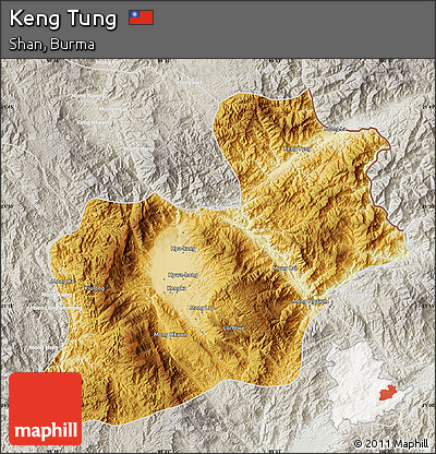 Physical Map of Keng Tung, lighten, semi-desaturated