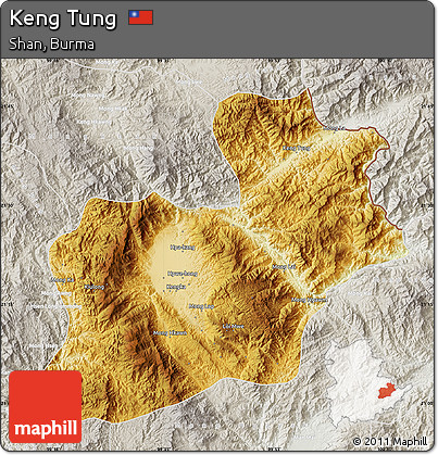 Physical Map of Keng Tung, lighten, semi-desaturated