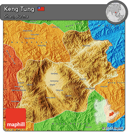 Physical Map of Keng Tung, political outside