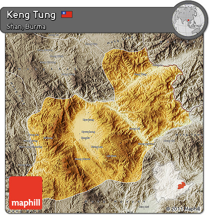 Physical Map of Keng Tung, semi-desaturated