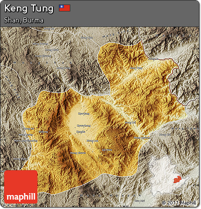Physical Map of Keng Tung, semi-desaturated