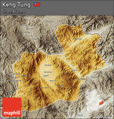 Physical Map of Keng Tung, semi-desaturated