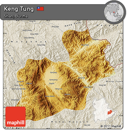 Physical Map of Keng Tung, shaded relief outside
