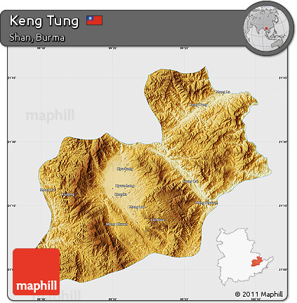 Physical Map of Keng Tung, single color outside