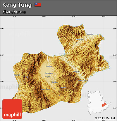 Physical Map of Keng Tung, single color outside