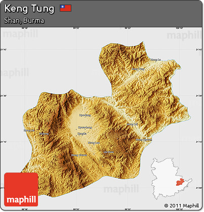 Physical Map of Keng Tung, single color outside