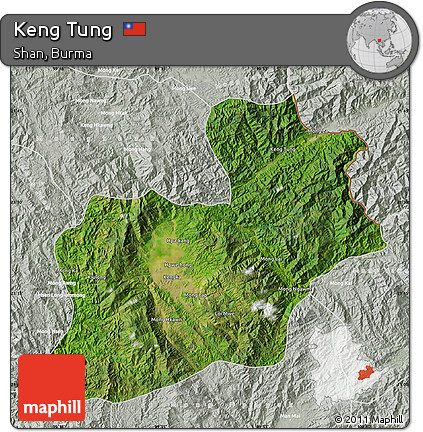Satellite Map of Keng Tung, lighten, semi-desaturated