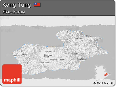 Gray Panoramic Map of Keng Tung, single color outside