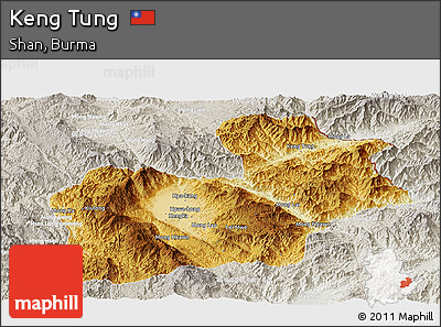 Physical Panoramic Map of Keng Tung, lighten, semi-desaturated