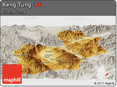 Physical Panoramic Map of Keng Tung, lighten, semi-desaturated