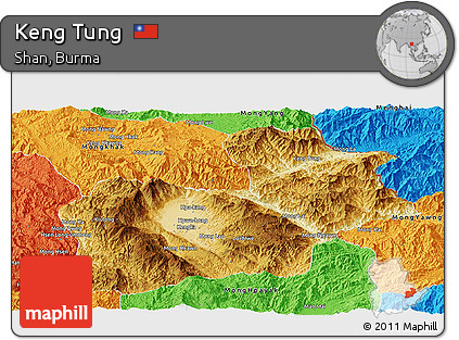 Physical Panoramic Map of Keng Tung, political outside