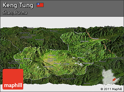 Satellite Panoramic Map of Keng Tung, darken