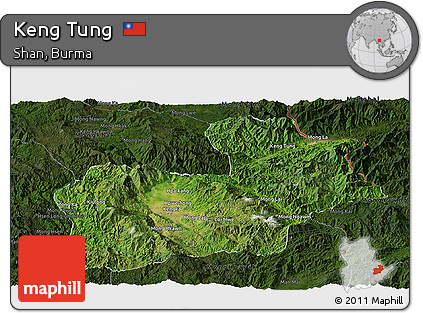 Satellite Panoramic Map of Keng Tung, darken