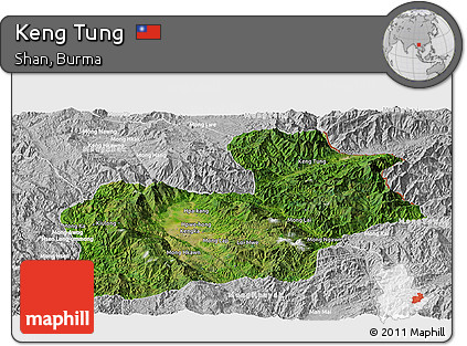 Satellite Panoramic Map of Keng Tung, lighten, desaturated