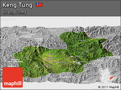 Satellite Panoramic Map of Keng Tung, lighten, desaturated