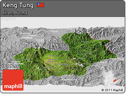 Satellite Panoramic Map of Keng Tung, lighten, desaturated