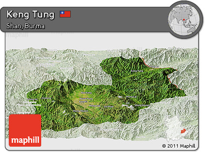 Satellite Panoramic Map of Keng Tung, lighten