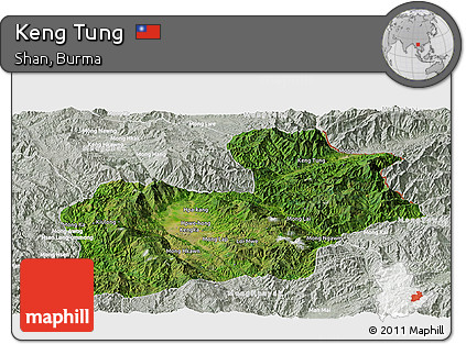 Satellite Panoramic Map of Keng Tung, lighten, semi-desaturated