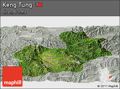 Satellite Panoramic Map of Keng Tung, lighten, semi-desaturated