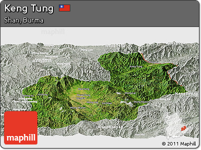 Satellite Panoramic Map of Keng Tung, lighten, semi-desaturated