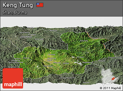 Satellite Panoramic Map of Keng Tung, semi-desaturated