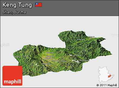 Satellite Panoramic Map of Keng Tung, single color outside