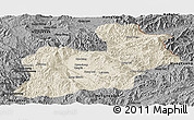 Shaded Relief Panoramic Map of Keng Tung, darken, desaturated