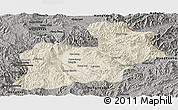 Shaded Relief Panoramic Map of Keng Tung, darken, semi-desaturated