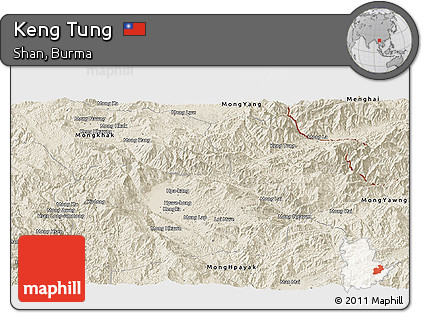 Shaded Relief Panoramic Map of Keng Tung