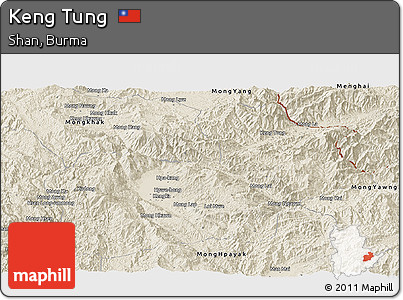 Shaded Relief Panoramic Map of Keng Tung